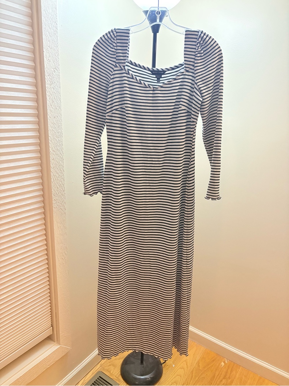 Maggy London Black & White Striped Long-Sleeve Midi Dress - Picture 2 of 10